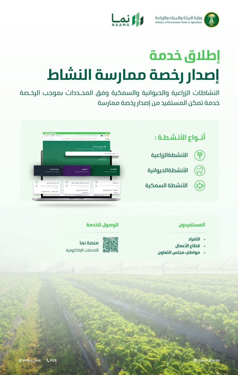 إصدار-رخص-الأنشطة-الزراعية-والحيوانية-والسمكية-عبر-منصة-“نما”
