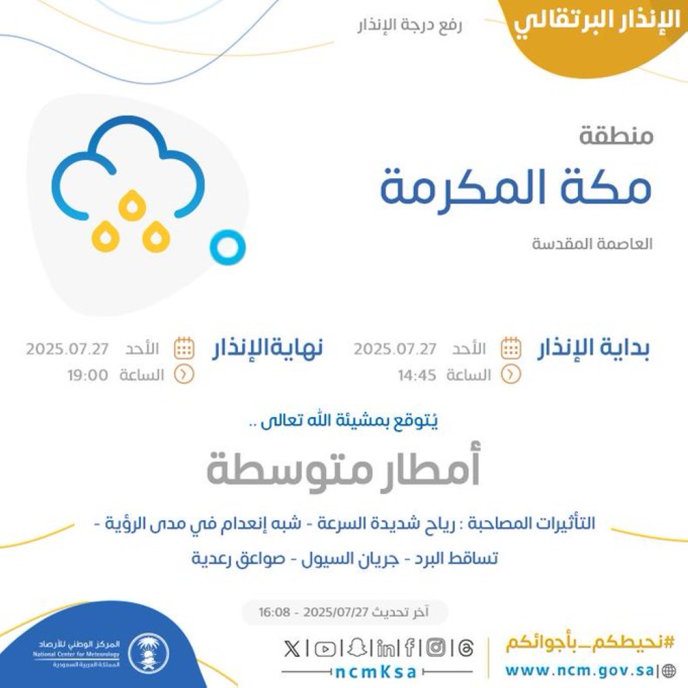 طقس-مكة.-“الأرصاد”-ينبه-من-أمطار-متوسطة-حتى-السابعة-مساء