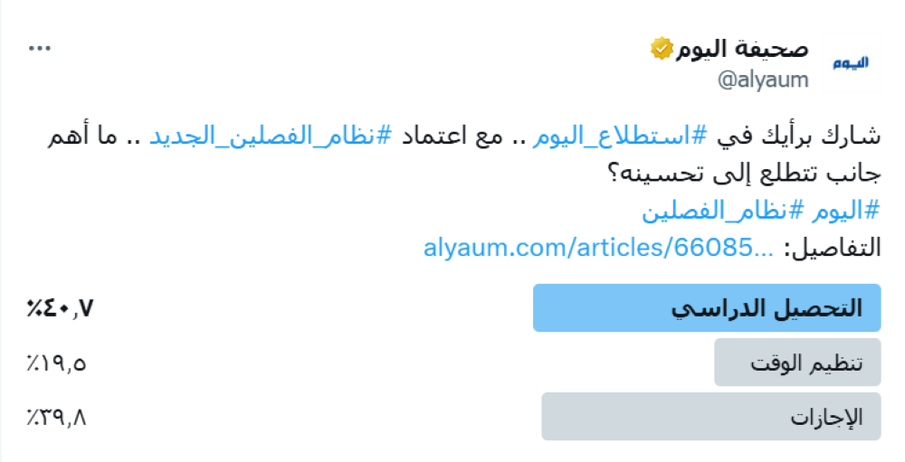 في-استطلاع-“اليوم”-حول-نظام-الفصلين-الجديد.-تصدر-مطالب-تحسين-التحصيل-الدراسي-والإجازات