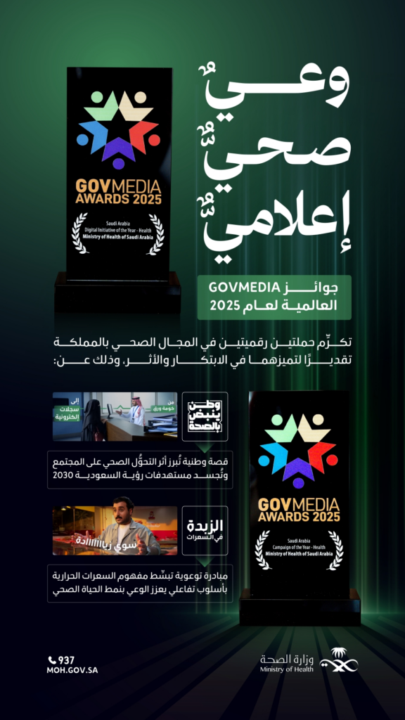 إنجاز جديد.. "الصحة" تحصد جائزتين عالميتين من "govmedia 2025" 61 إنجاز-جديد.-“الصحة”-تحصد-جائزتين-عالميتين-من-“govmedia-2025”