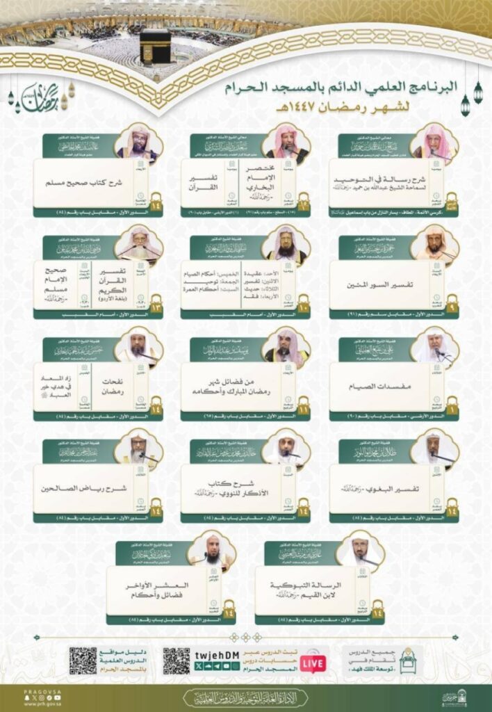 بالأسماء.-تفاصيل-البرنامج-العلمي-الدائم-بالمسجد-الحرام-في-شهر-رمضان