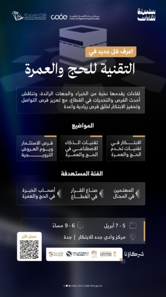 "الاتصالات" تطلق سلسلة لقاءات تقنية الحج والعمرة.. رابط التسجيل 37 “الاتصالات”-تطلق-سلسلة-لقاءات-تقنية-الحج-والعمرة.-رابط-التسجيل