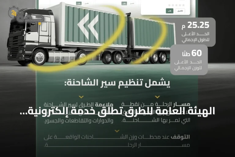 الهيئة العامة للطرق تطلق خدمة إلكترونية لتصاريح نقل الشاحنات ذات المقطورات المزدوجة خارج المناطق العمرانية