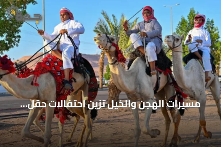 مسيرات الهجن والخيل تزين احتفالات حقل باليوم الوطني