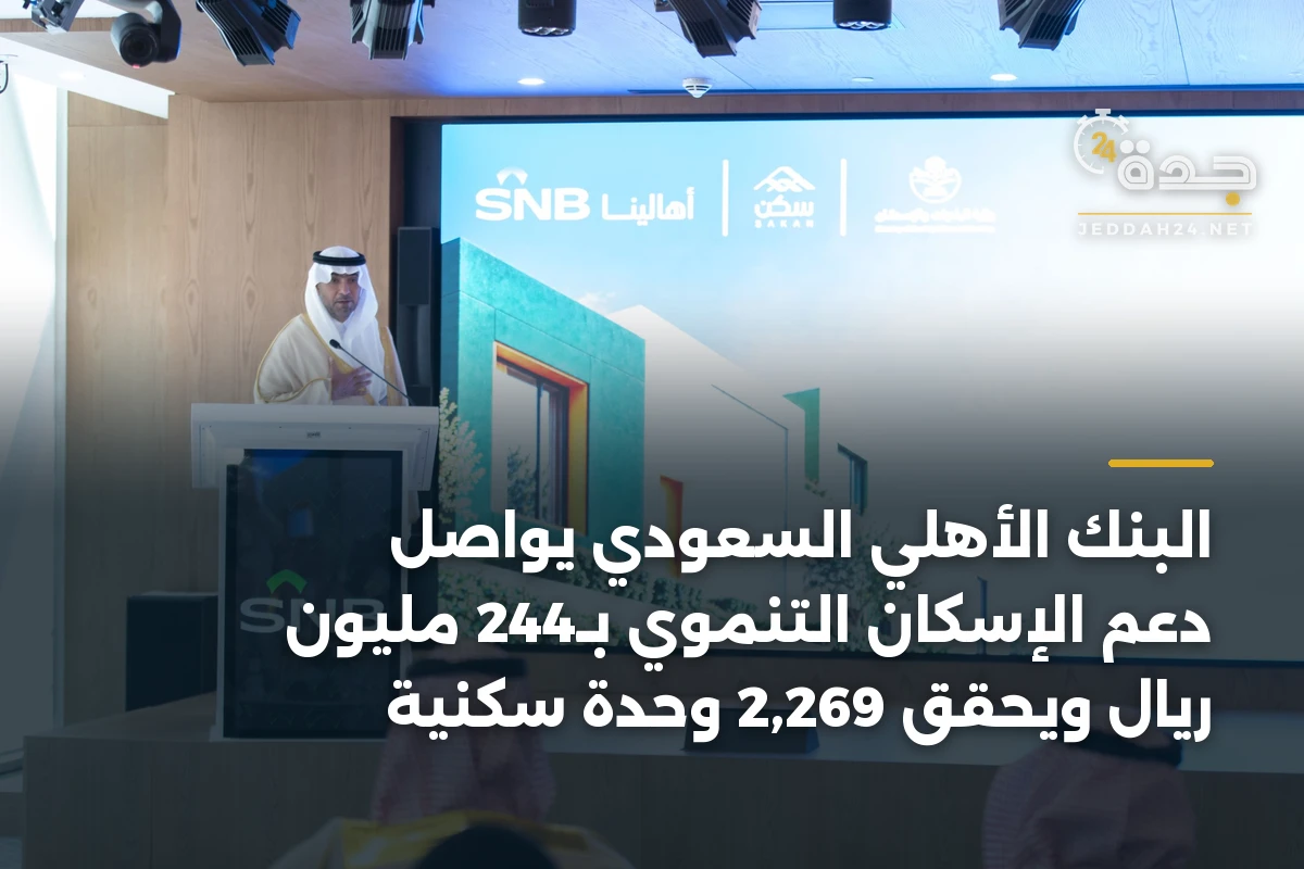 البنك الأهلي السعودي يواصل دعم الإسكان التنموي بـ244 مليون ريال ويحقق 2,269 وحدة سكنية 1 البنك الأهلي السعودي يواصل دعم الإسكان التنموي بـ244 مليون ريال ويحقق 2,269 وحدة سكنية