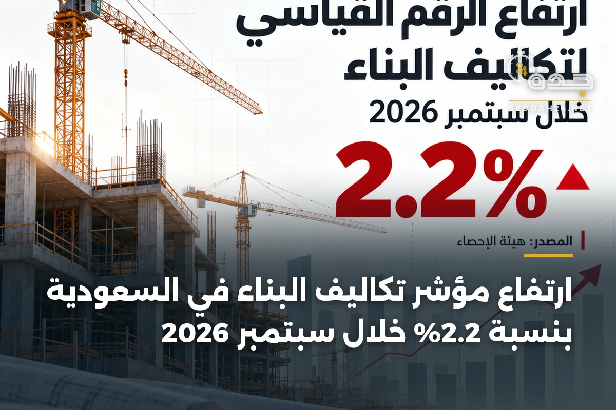 ارتفاع مؤشر تكاليف البناء في السعودية بنسبة 2.2% خلال سبتمبر 2026 1 ارتفاع مؤشر تكاليف البناء في السعودية بنسبة 2.2% خلال سبتمبر 2026